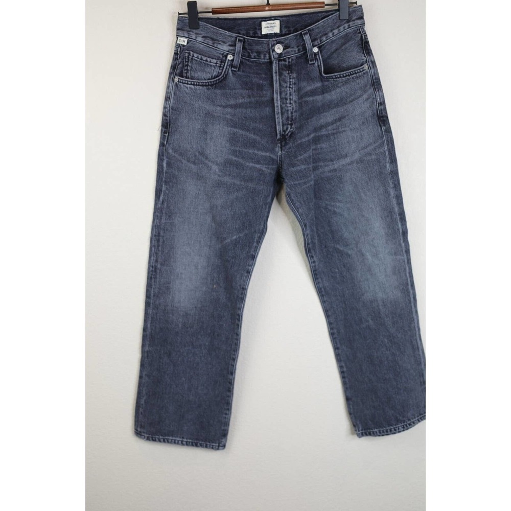 Citizens of Humanity Womens Straight Cropped Jeans 26 Buttoned Faded Black Denim